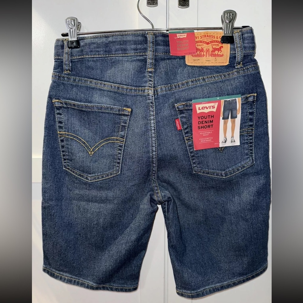 NEW LEVIS 511 Jeans Shorts Boys 14 Regular Flex Stretch 27” Adjustable Waist NWT